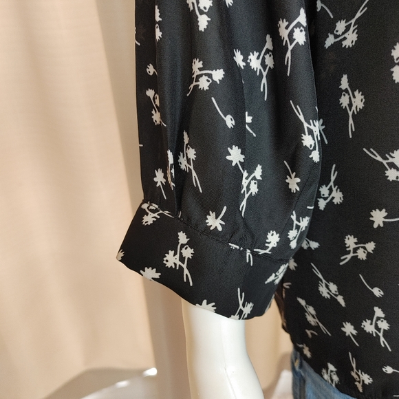 GREYLIN FLORAL BUTTON DOWN BLOUSE, BLACK S - Picture 4 of 12